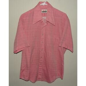 Vtg 70’s Now Breed Campus Men’s Large SS Button Shirt Pink Floral Dagger Collar